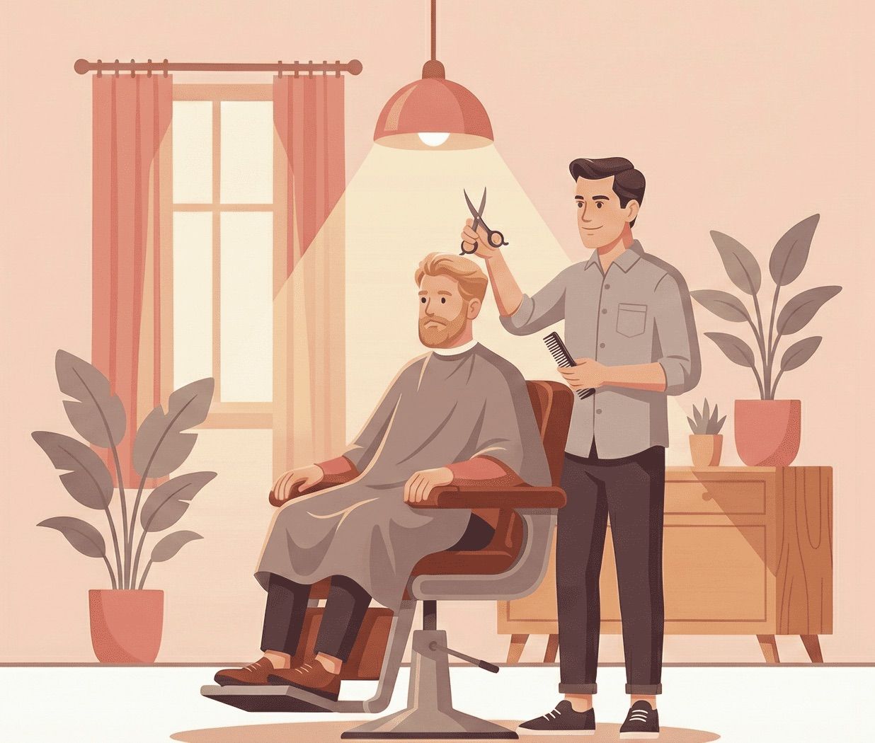 Barber cutting hair illustration